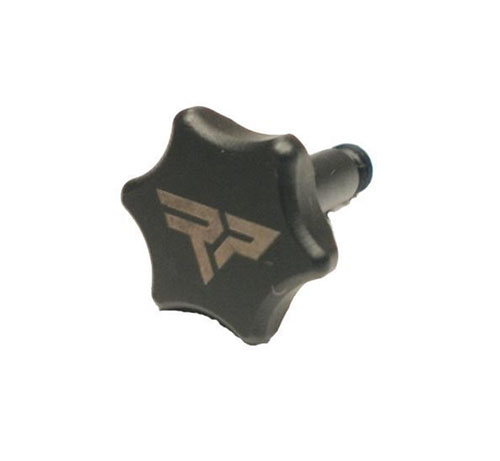 Szybka demontażowa śruba 1854 z logo RP, wykonana z 4140 chromoly steel, umożliwia łatwe czyszczenie i wymianę uchwytów bez narzędzi.